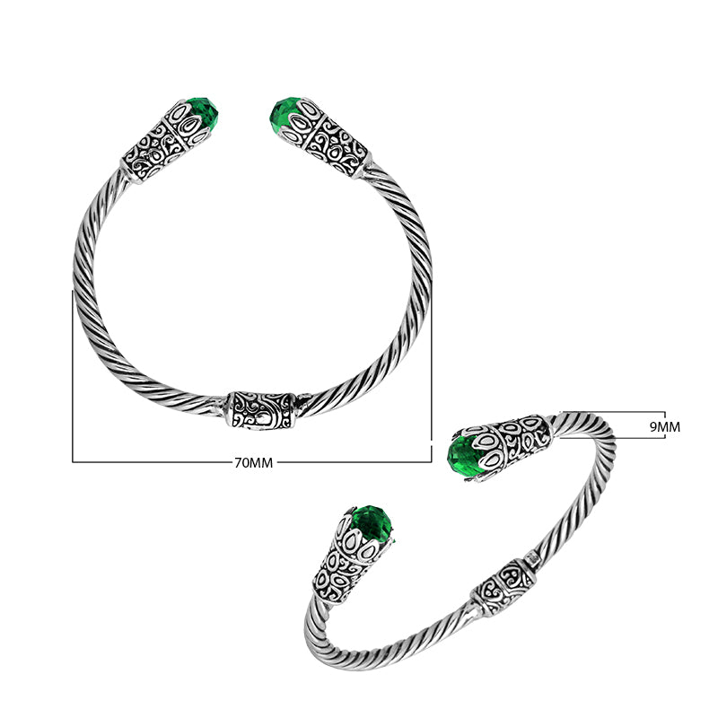 Sterling silver handcrafted Green Quartz bangle with twisted rope Balinese design.
