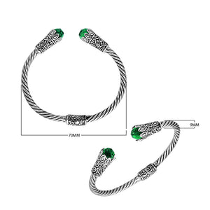 Sterling silver handcrafted Green Quartz bangle with twisted rope Balinese design.