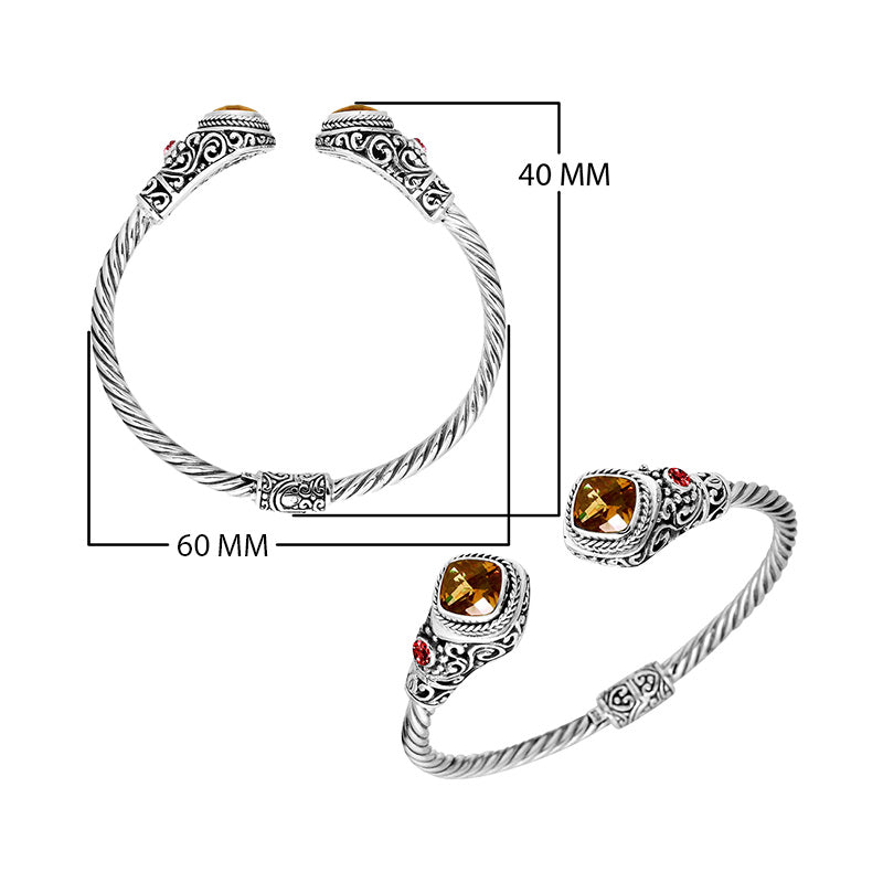 Wholesale Citrine Quartz and Garnet Quartz Sterling Silver bangle, handcrafted in Bali.