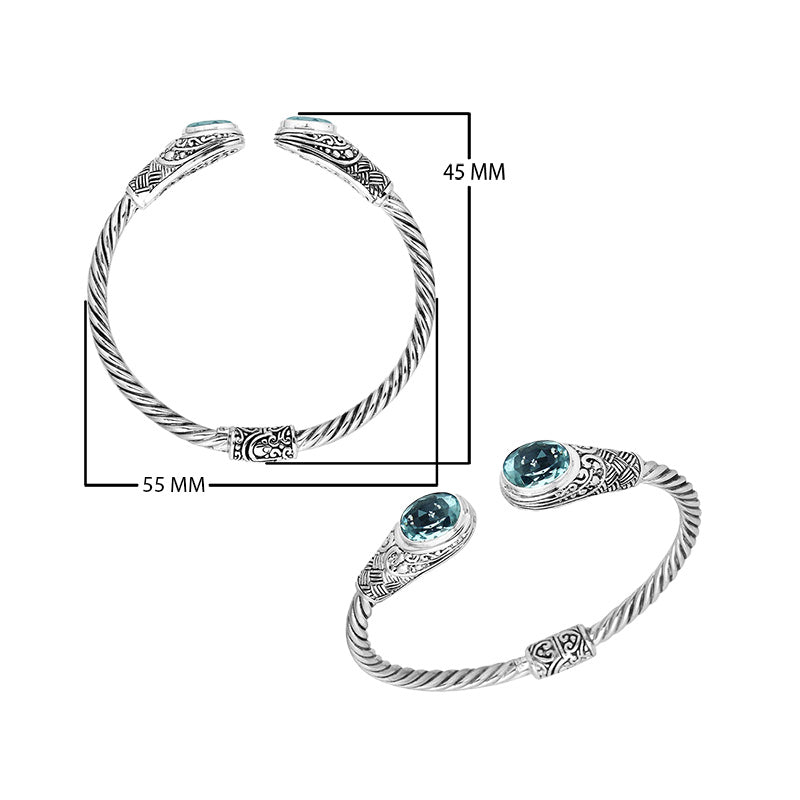 Wholesale Blue Topaz Quartz Sterling Silver bangle, handcrafted in Bali.