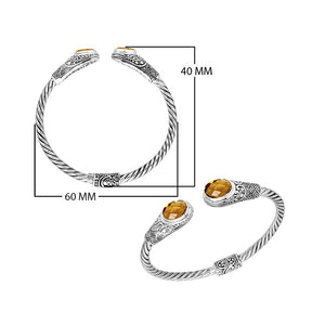 925 Sterling Silver Citrine Quartz Bangle with twisted cable design and Balinese handcrafted detailing