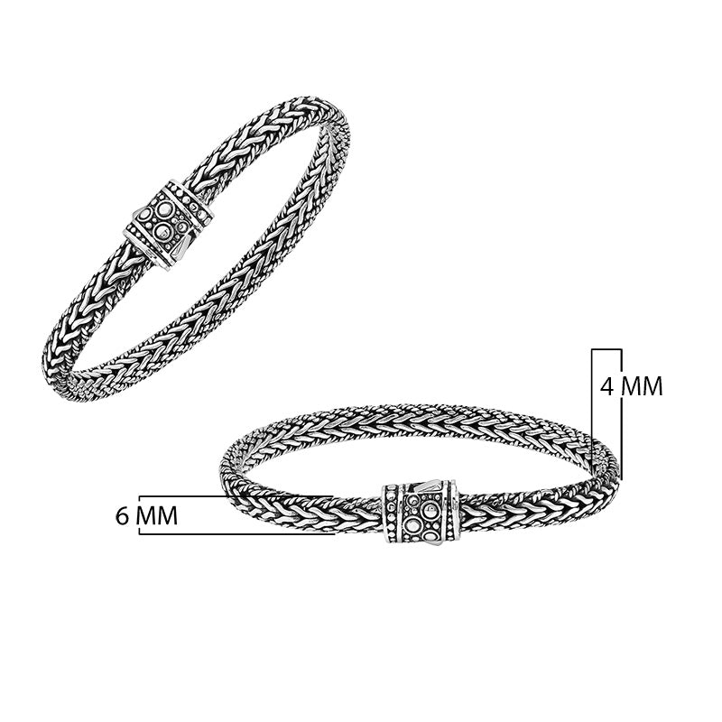 925 Sterling Silver woven bracelet with Balinese detailing and push lock clasp