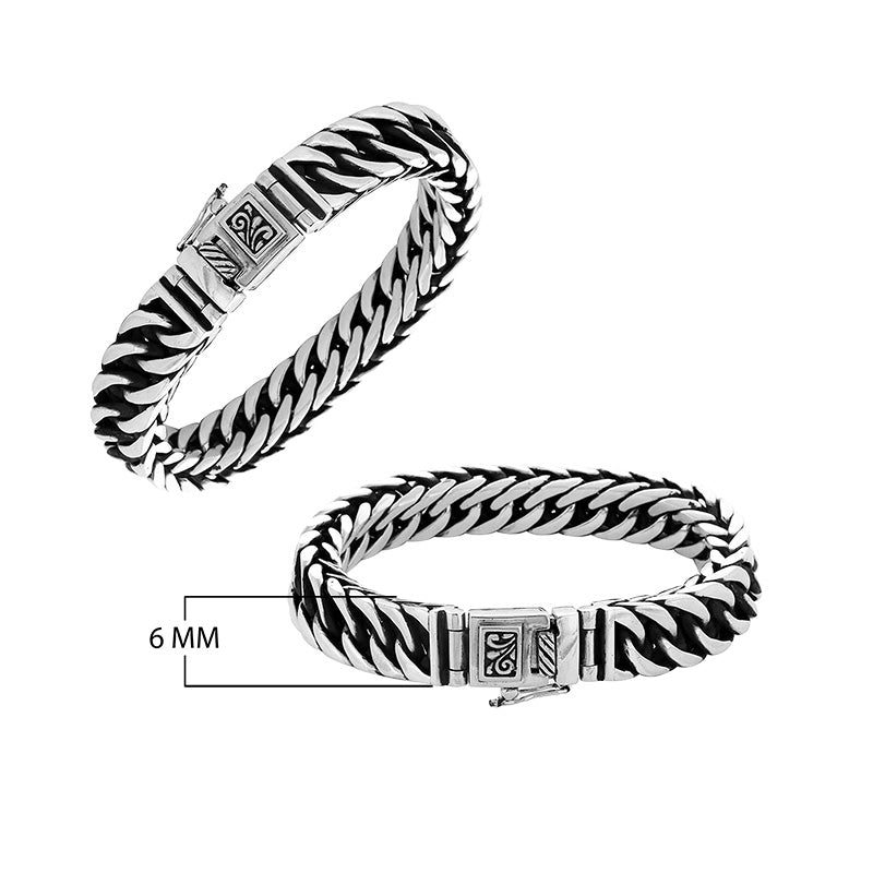 925 Sterling Silver curb chain bracelet with Balinese push lock clasp