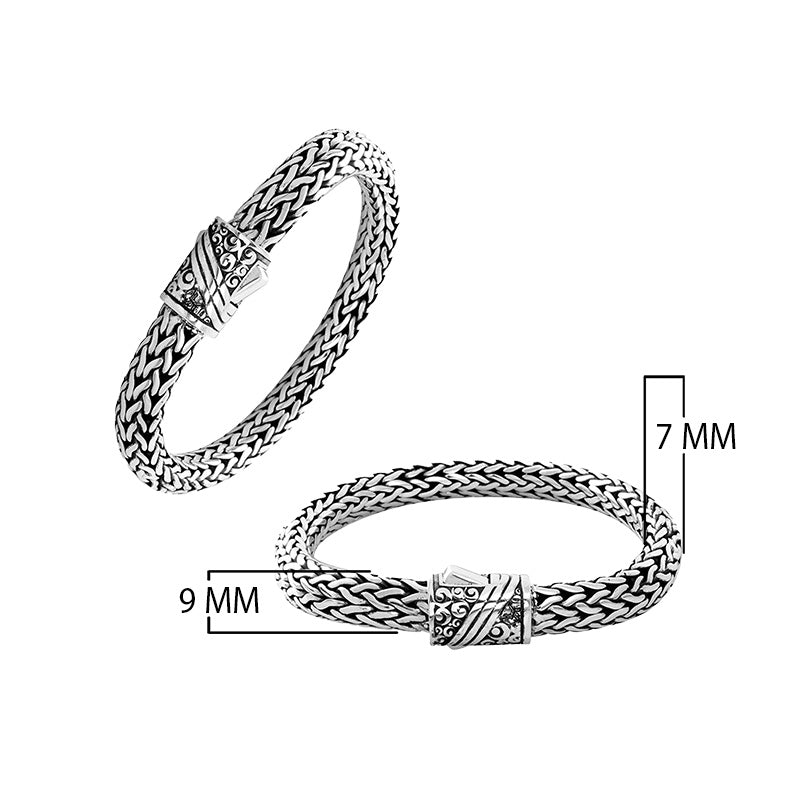 925 Sterling Silver woven bracelet with Balinese push lock clasp handcrafted in Bali