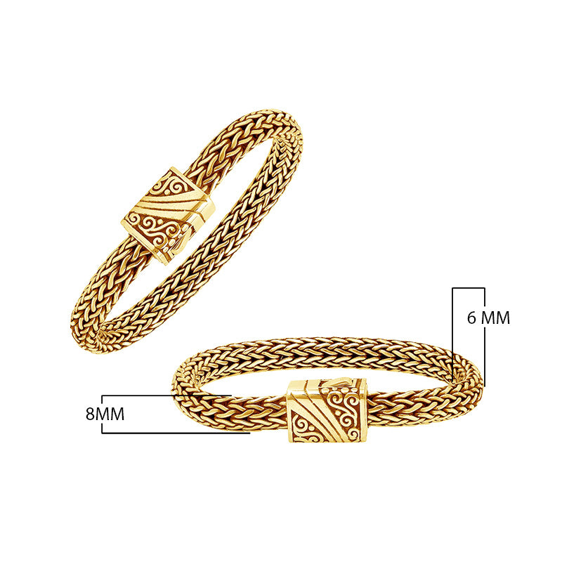 925 Sterling Silver 18K Gold Plated woven bracelet with Balinese push lock clasp