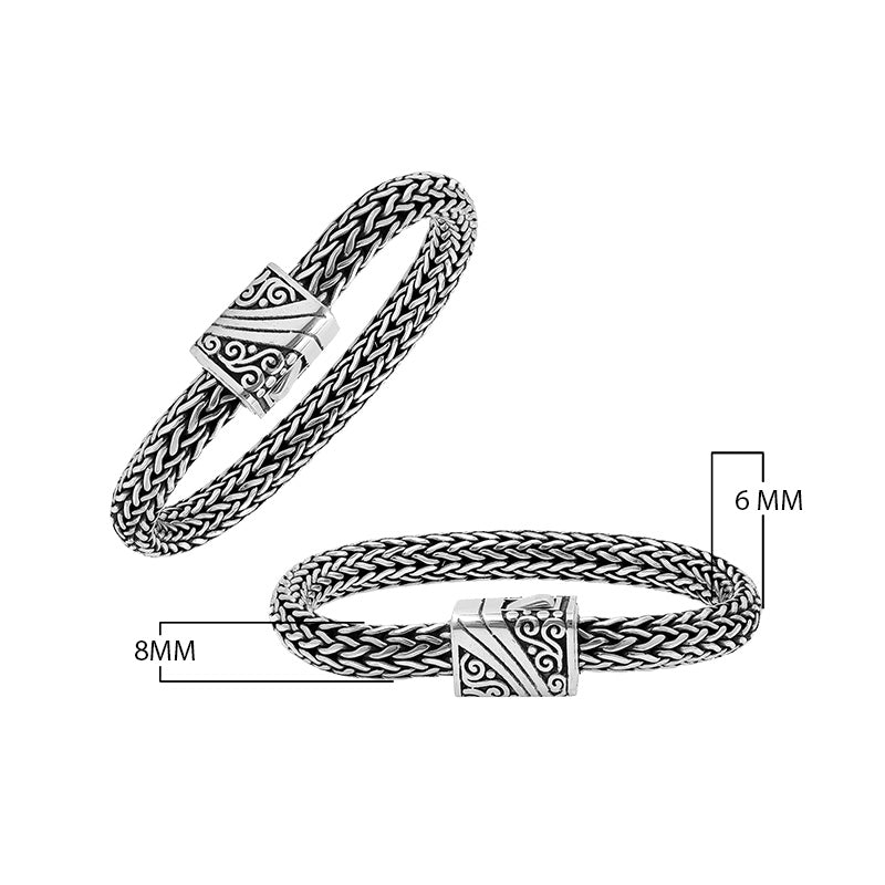 925 Sterling Silver woven bracelet with Balinese push lock clasp handcrafted in Bali