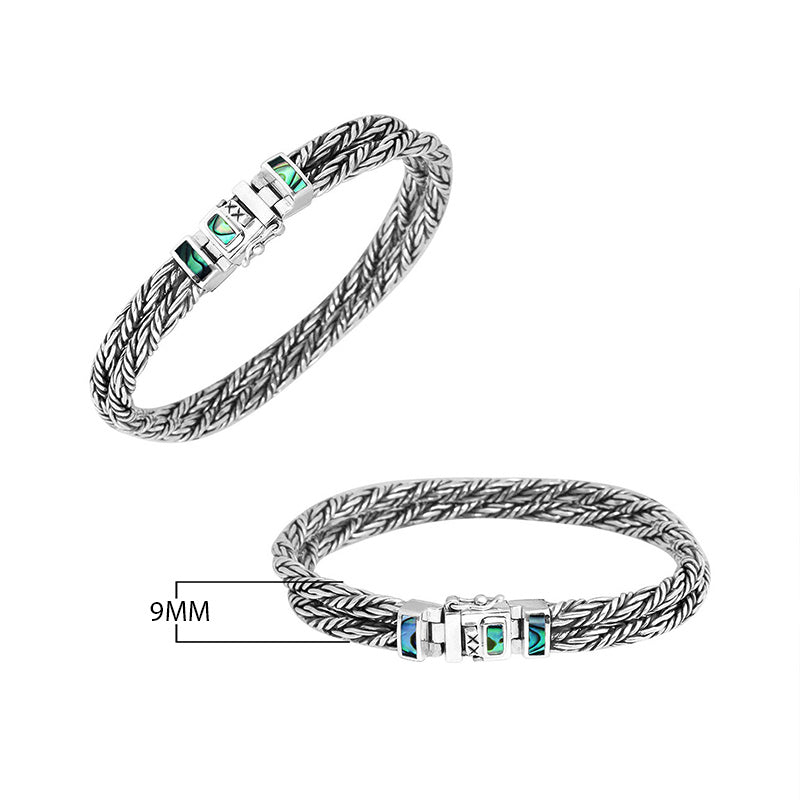 Sterling Silver Bali Woven Bracelet with Abalone Shell and Box Clasp wholesale jewelry
