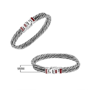 Sterling Silver Bali Woven Bracelet with Red Coral and Box Clasp wholesale jewelry