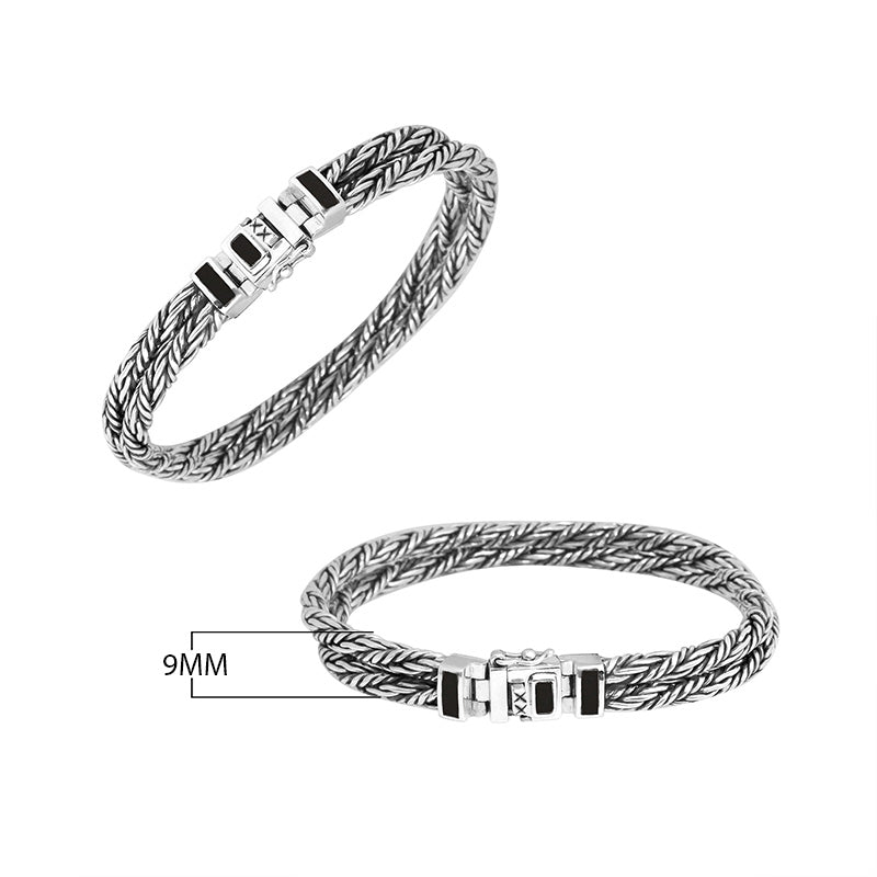 Sterling Silver Bali Woven Bracelet with Black Shell and Box Clasp wholesale jewelry