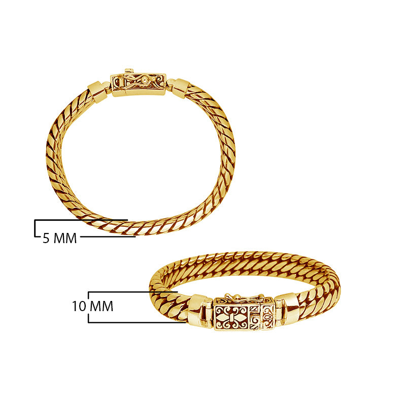 Solid 18K gold Balinese handwoven rope chain bracelet with ornate box clasp