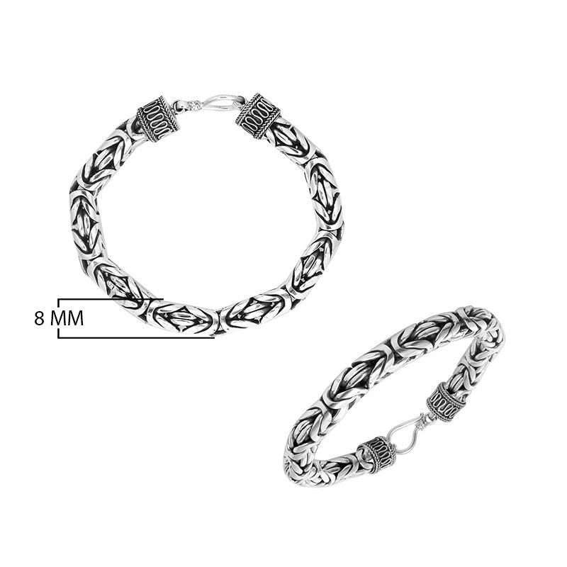 925 sterling silver 8 mm Bali Byzantine bracelet with oxidized finish and hook clasp.