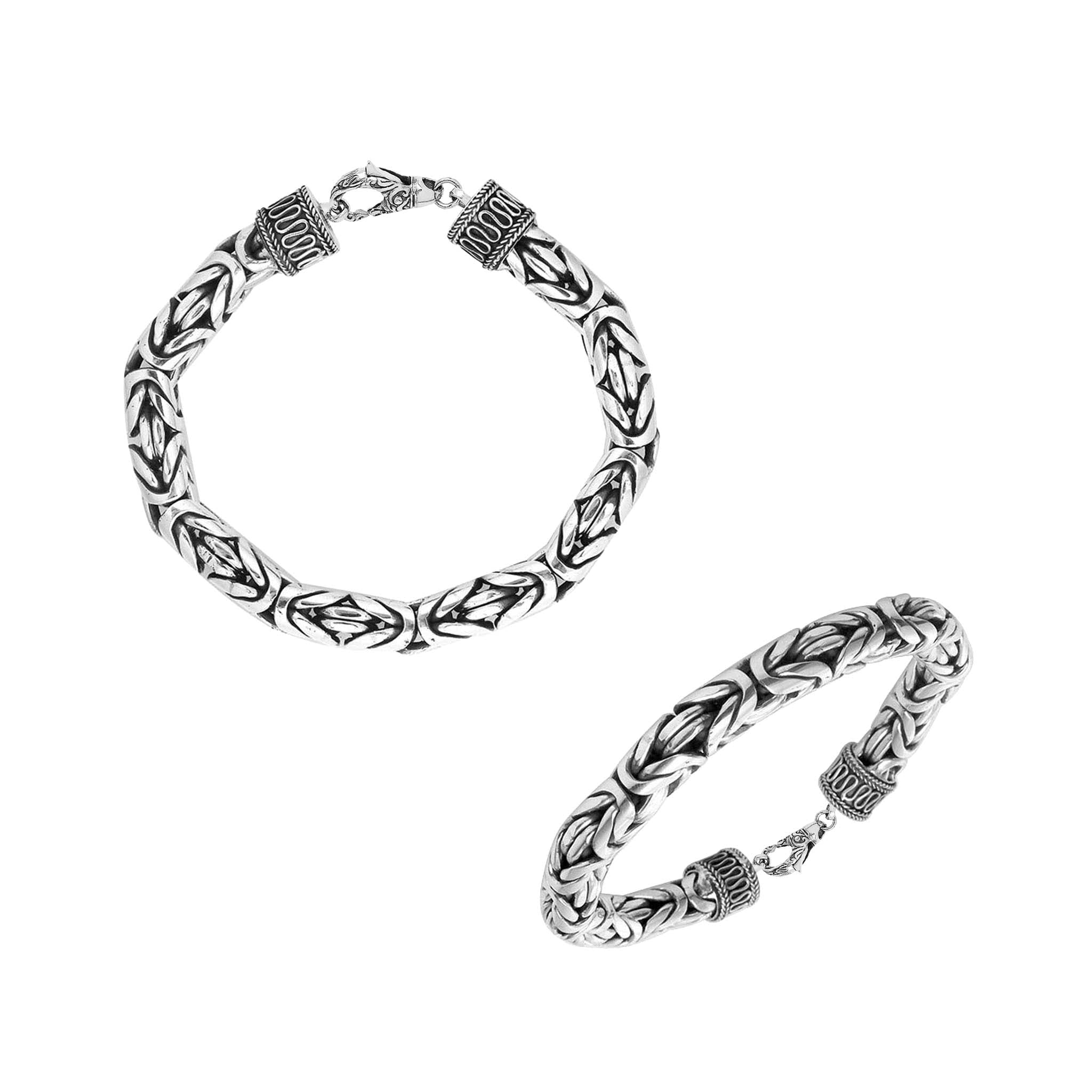 925 sterling silver 8 mm Bali Byzantine bracelet with oxidized finish and hook clasp.