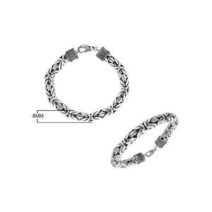 925 sterling silver 8 mm Bali Byzantine bracelet with oxidized finish and hook clasp.