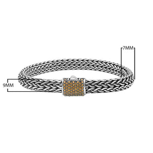 925 sterling silver woven Bali bracelet with Citrine Quartz clasp and oxidized finish.