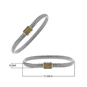 Handwoven 925 sterling silver Bali bracelet with Citrine Quartz clasp and oxidized finish.