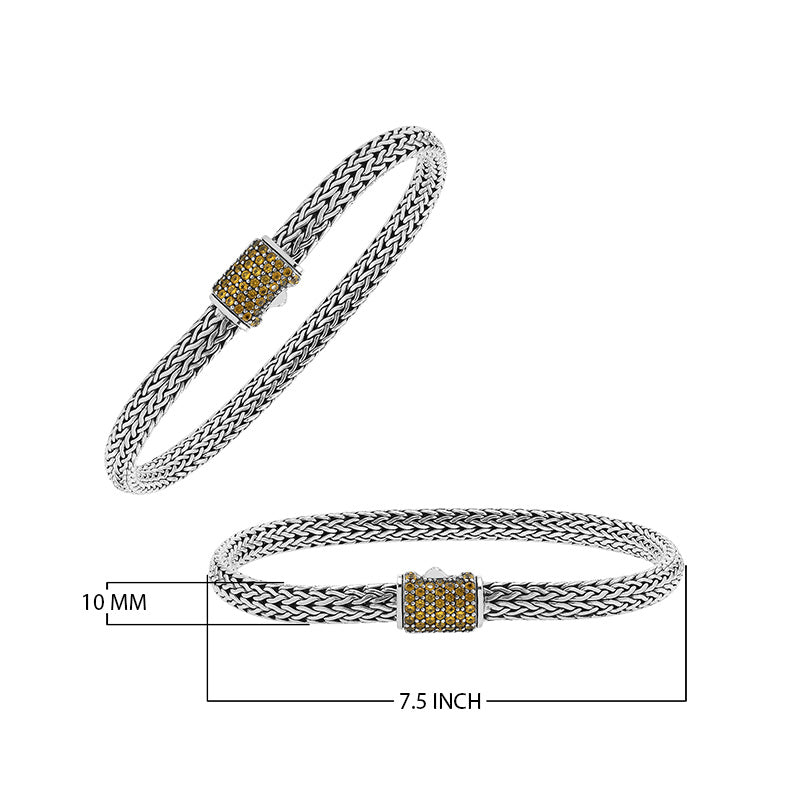 Handwoven 925 sterling silver Bali bracelet with Citrine Quartz clasp and oxidized finish.