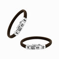 Sterling silver bracelet with brown braided leather and box clasp for wholesale