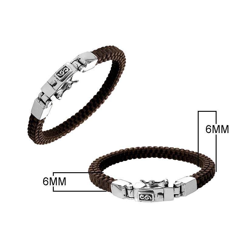 Sterling silver bracelet with brown braided leather and box clasp for wholesale