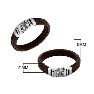 Sterling silver bracelet with brown braided leather and carved box clasp for wholesale