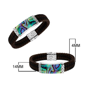Sterling Silver Bracelet With Mix Leather Featuring Abalone Shell Accent