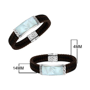 Sterling Silver Bracelet With Mix Leather Featuring Mother Of Pearl Accent