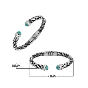 Sterling silver bangle with Turquoise Shell inlays and hinge lock handcrafted in Bali.