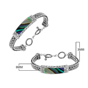 Sterling silver bracelet with Abalone Shell inlay and toggle lock handcrafted in Bali.