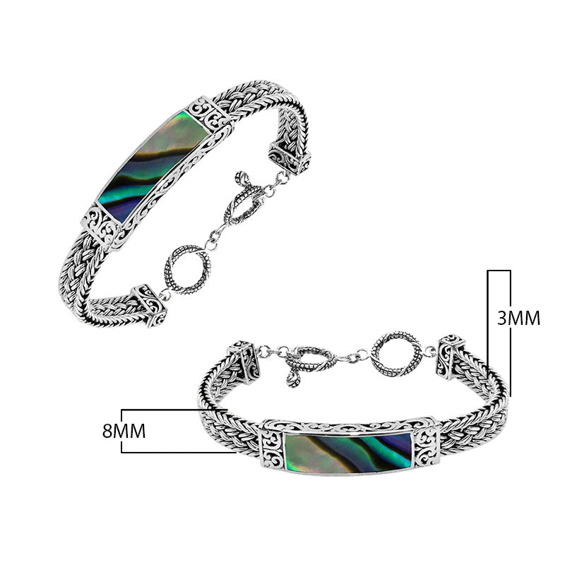 Sterling silver bracelet with Abalone Shell inlay and toggle lock handcrafted in Bali.