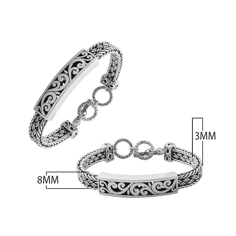 Sterling silver bracelet with Balinese scroll design and toggle lock handcrafted in Bali.