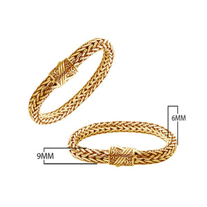 Solid 18K gold Balinese bold rope weave bracelet with carved push clasp