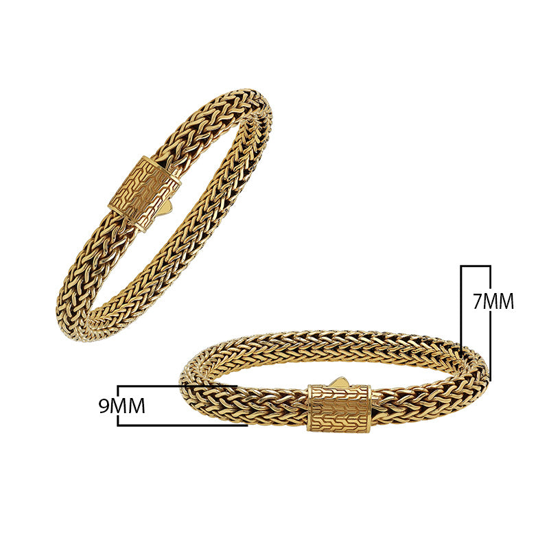 Solid 18K gold Balinese handwoven chain bracelet with ornate push clasp