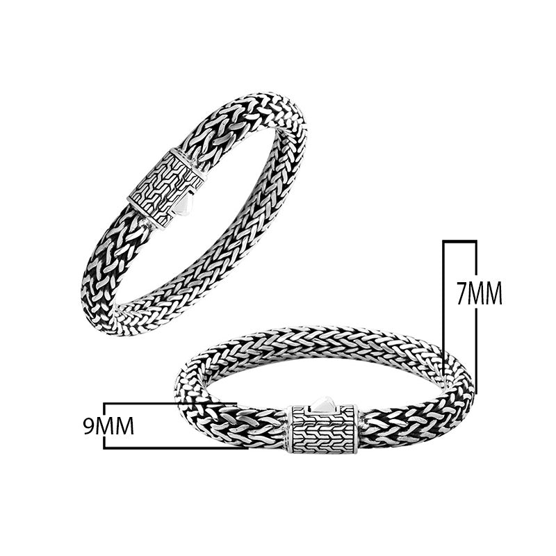 Sterling silver woven bracelet with push clasp handcrafted in Bali.