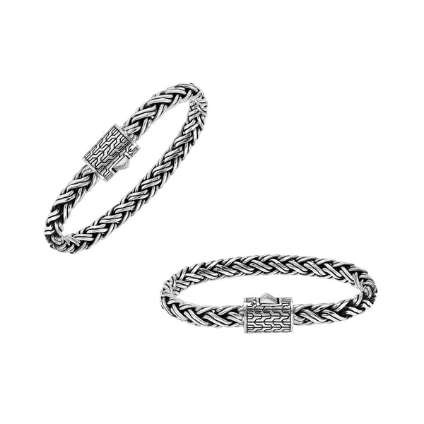 Wholesale sterling silver handwoven Bali chain bracelet with designer clasp – 925 silver unisex jewelry for retailers and resellers.