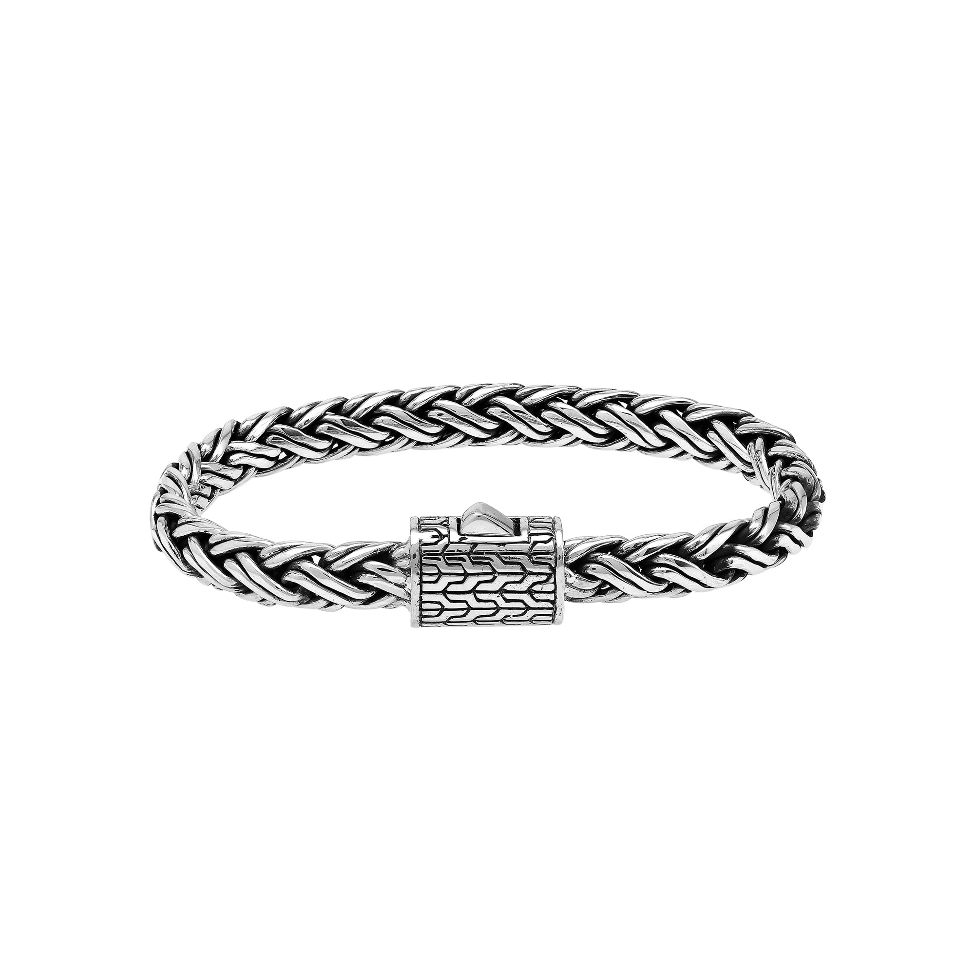 Wholesale sterling silver handwoven Bali chain bracelet with designer clasp – 925 silver unisex jewelry for retailers and resellers.