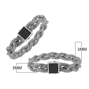 Sterling Silver Twisted Chain Bracelet With Black Zirconia And Box Clasp