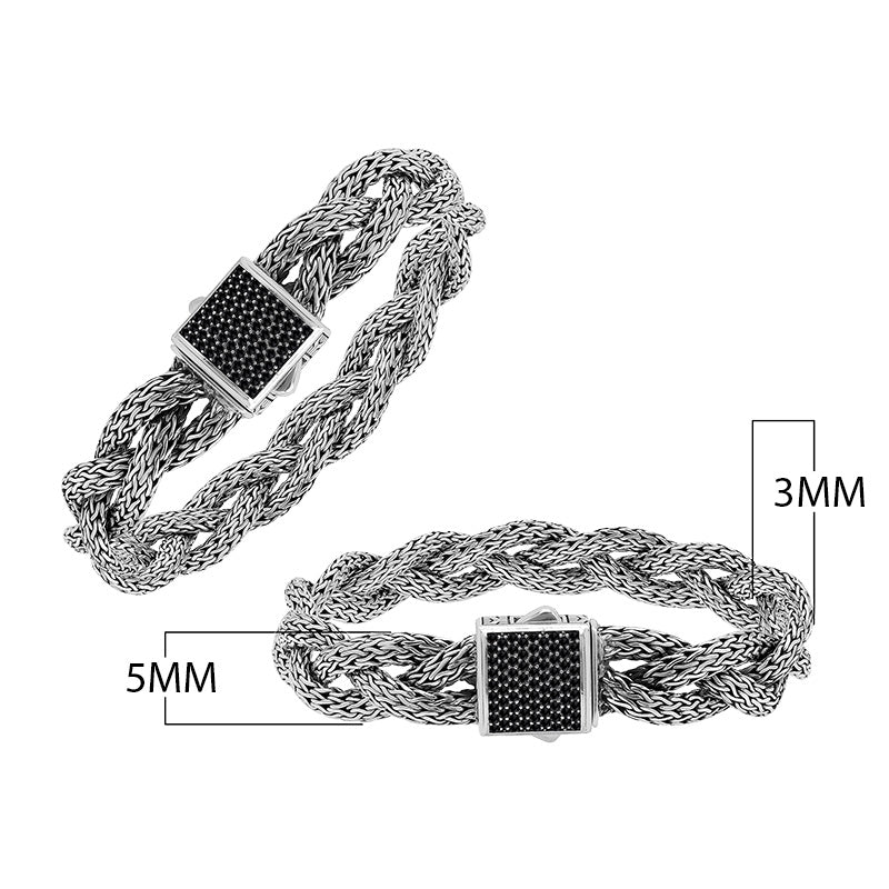 Sterling Silver Twisted Chain Bracelet With Black Zirconia And Box Clasp