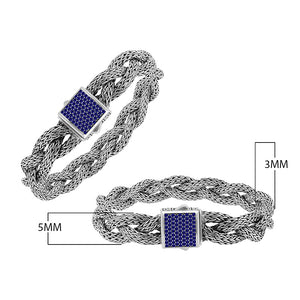 Sterling Silver Twisted Chain Bracelet With Sapphire Quartz And Push Clasp