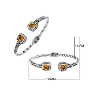 Sterling silver braided bangle with citrine quartz ends and Balinese oxidized design