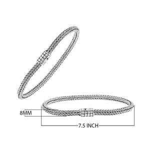 Sterling silver wheat chain bracelet with dotted clasp and oxidized Balinese finish