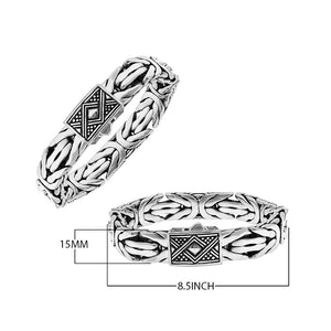 Silver Balinese Link Bracelet With Push Clasp On White Background