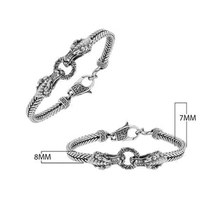 925 Sterling Silver Balinese Dragon Chain Bracelet With Lobster Lock On White Background