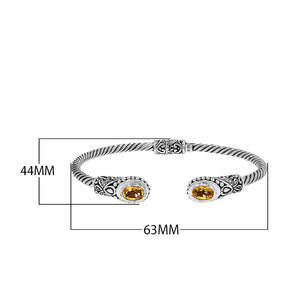925 sterling silver cable bangle with Citrine Quartz stones and Balinese bead engraving.
