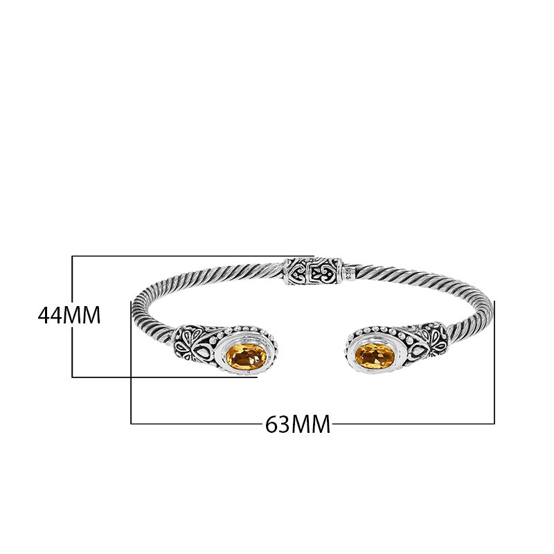 925 sterling silver cable bangle with Citrine Quartz stones and Balinese bead engraving.