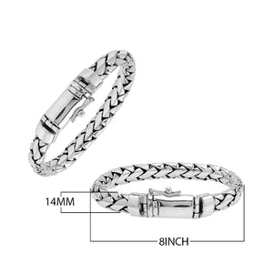925 sterling silver heavy woven chain bracelet with polished push clasp.