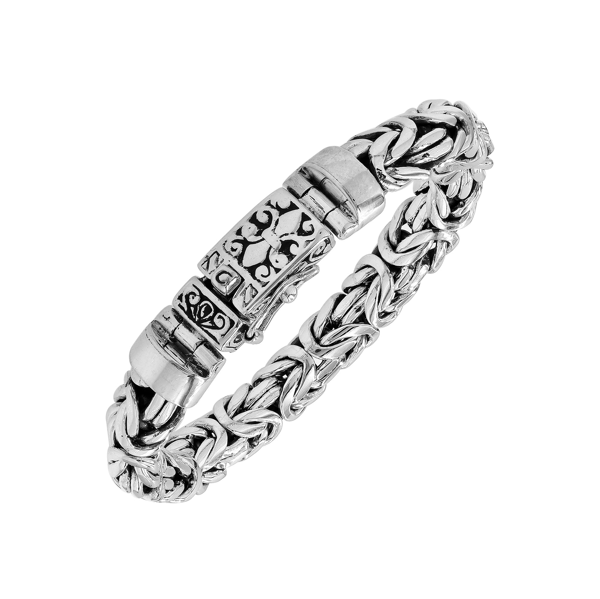Silver Woven Chain Bracelet With Ornate Box Clasp In 925 Sterling Silver For Wholesale