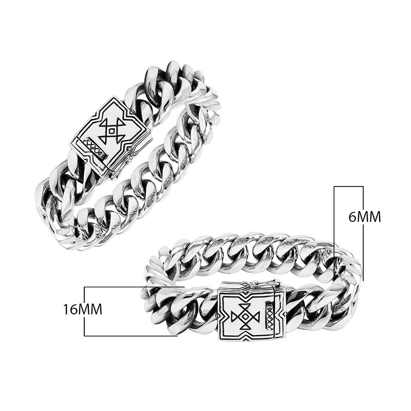 Silver Curb Chain Bracelet With Geometric Box Clasp In 925 Sterling Silver For Wholesale