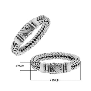 Silver Woven Chain Bracelet With Engraved Push Clasp In 925 Sterling Silver For Wholesale