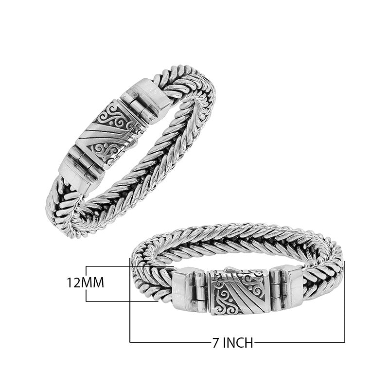 Silver Woven Chain Bracelet With Engraved Push Clasp In 925 Sterling Silver For Wholesale
