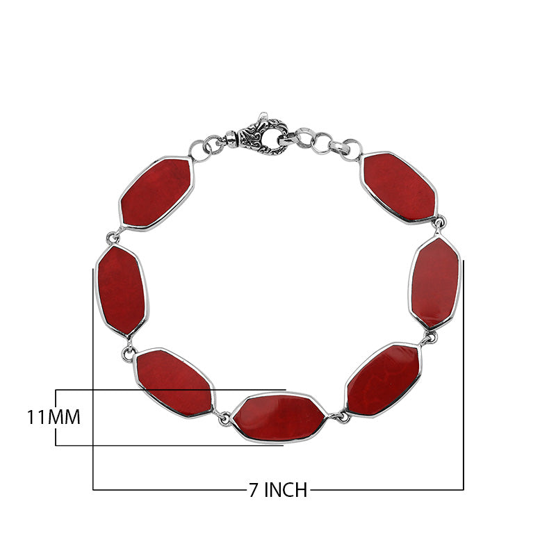 Silver Bracelet With Red Coral And Lobster Lock In 925 Sterling Silver For Wholesale