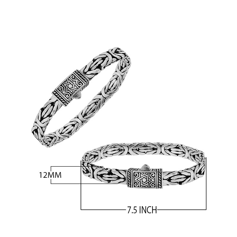 Silver Woven Chain Bracelet With Engraved Push Clasp In 925 Sterling Silver For Wholesale
